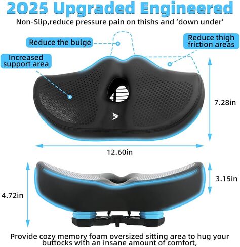 Extra Wide Noseless Bike seat Cushion for Men Women Memory Foam Filling Large Bike Saddle Ventilation Water Proof Bicycle Seat Cushion for Peloton Bikes MountainBikes Exercise Bikes City Bikes in Saudi Arabia