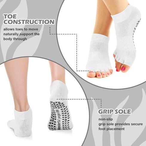 Mepase 3 Pairs Toeless Yoga Socks with Grips for Women Non Slip Split Open Toe Pilates Socks for Stability Workouts, Size 5-9 in Saudi Arabia