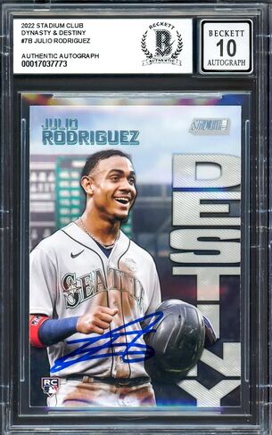 جوليو رودريجيز موقعة 2022 Stadium Club Destiny Rookie Card # 7B Seattle Mariners Auto Grade Gem Mint 10 Beckett BAS # 17037773 - بطاقات البيسبول المبتذلة الموقعة in Saudi Arabia