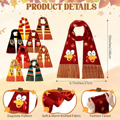 Geyoga 16 Pcs Thanksgiving Knitted Beanie and Scarf Set Fall Warm Turkey Hat Scarf Autumn Gifts for Women, Men, Friendsgiving in Saudi Arabia