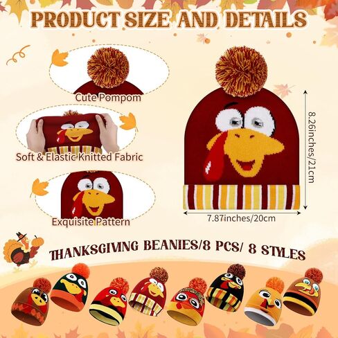 Geyoga 16 Pcs Thanksgiving Knitted Beanie and Scarf Set Fall Warm Turkey Hat Scarf Autumn Gifts for Women, Men, Friendsgiving in Saudi Arabia