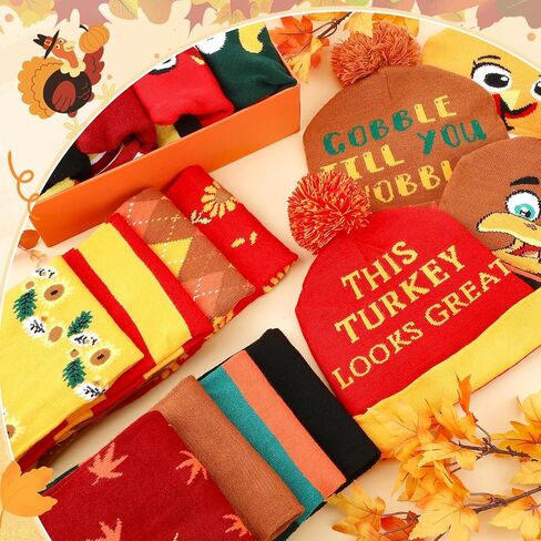 Geyoga 16 Pcs Thanksgiving Knitted Beanie and Scarf Set Fall Warm Turkey Hat Scarf Autumn Gifts for Women, Men, Friendsgiving in Saudi Arabia