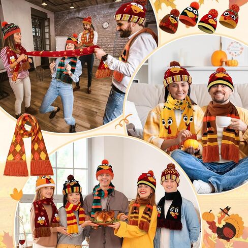 Geyoga 16 Pcs Thanksgiving Knitted Beanie and Scarf Set Fall Warm Turkey Hat Scarf Autumn Gifts for Women, Men, Friendsgiving in Saudi Arabia
