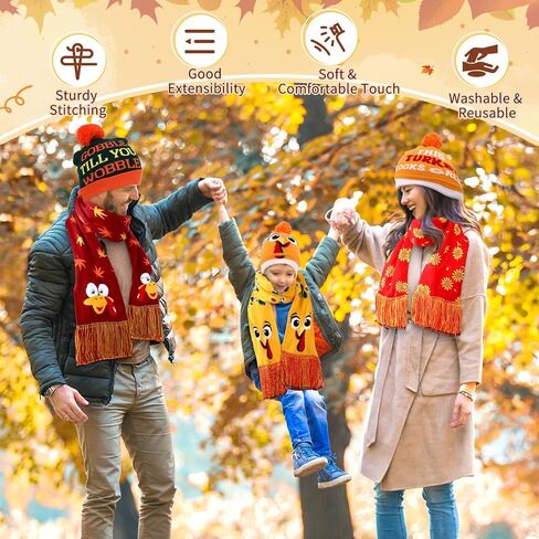 Geyoga 16 Pcs Thanksgiving Knitted Beanie and Scarf Set Fall Warm Turkey Hat Scarf Autumn Gifts for Women, Men, Friendsgiving in Saudi Arabia