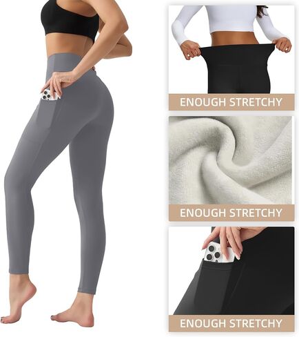 Fleece Lined Warm Leggings for Women with Pockets Windproof Thermal Winter Yoga Pants High Waisted Tights Hiking in Saudi Arabia