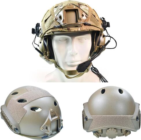 مجموعة خوذة Airsoft السريعة خوذة كرات الطلاء التكتيكية مع سماعة الرأس العسكرية وغطاء الخوذة وسادة واقية من إسفنج الذاكرة مقاس قابل للتعديل للبالغين والمراهقين in Saudi Arabia