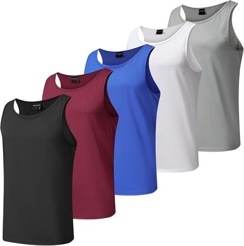 Men's Tank Top 5 Pack, Quick Dry Sleeveless Athletic Shirt Undershirt for Summer Casual Wear in Saudi Arabia