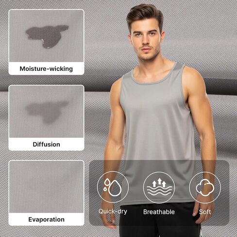Men's Tank Top 5 Pack, Quick Dry Sleeveless Athletic Shirt Undershirt for Summer Casual Wear in Saudi Arabia