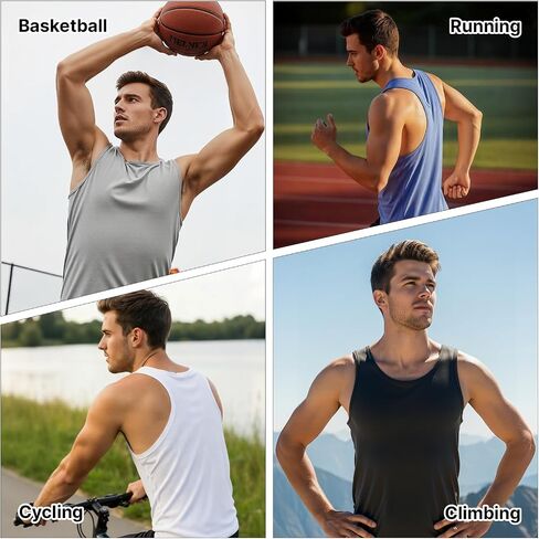 Men's Tank Top 5 Pack, Quick Dry Sleeveless Athletic Shirt Undershirt for Summer Casual Wear in Saudi Arabia