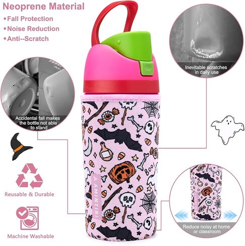 كم لطيف لOwala Kids FreeSip 16oz، غطاء سميك من النيوبرين متوافق مع Owala 16oz، غطاء مقاوم للخدش لزجاجة المياه للأولاد والبنات إلى المدرسة (الكرز والأقحوان، 16 أونصة) in Kuwait