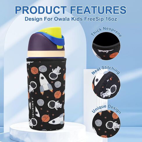 كم لطيف لOwala Kids FreeSip 16oz، غطاء سميك من النيوبرين متوافق مع Owala 16oz، غطاء مقاوم للخدش لزجاجة المياه للأولاد والبنات إلى المدرسة (الكرز والأقحوان، 16 أونصة) in Saudi Arabia