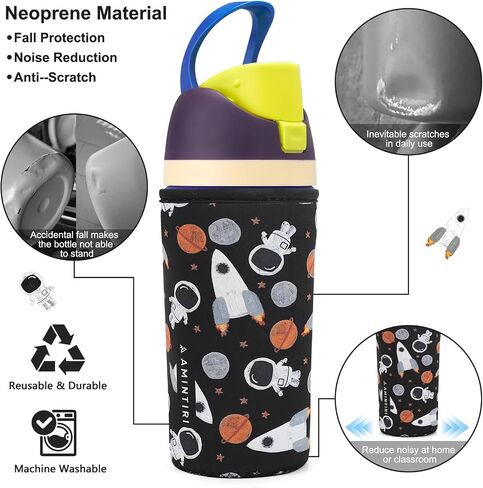 كم لطيف لOwala Kids FreeSip 16oz، غطاء سميك من النيوبرين متوافق مع Owala 16oz، غطاء مقاوم للخدش لزجاجة المياه للأولاد والبنات إلى المدرسة (الكرز والأقحوان، 16 أونصة) in Saudi Arabia