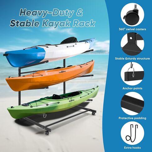 Kayak Storage Rack, Heavy Duty Freestanding Kayak Stands, Boat/Canoe/Paddleboard Holder, Space Saving Garage Organization System, Easy Roll Mobility for Indoor Outdoor Use in Saudi Arabia