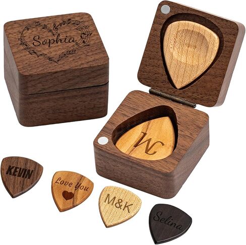 Custom Guitar Pick Holder Custom Guitar Pick Case Personalized Wood Guitar Picks Customized Guitar Gifts for Him Friends Son Husband Boyfriend Band Birthday Christmas Gift Only Box/No Pick in Saudi Arabia