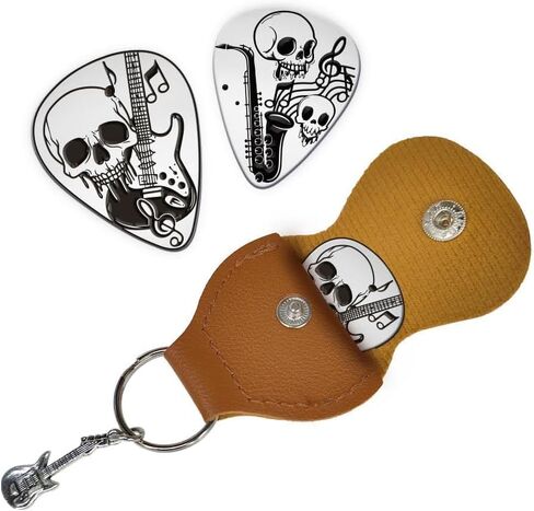 2 Sets Guitar Picks Gifts Skull Guitar Pick Keychain with PU Leather Case Plectrum Stainless Steel Guitar Set Graduates Halloween Gifts for Guitar Player Musician Lover in Saudi Arabia