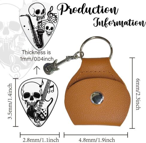 2 Sets Guitar Picks Gifts Skull Guitar Pick Keychain with PU Leather Case Plectrum Stainless Steel Guitar Set Graduates Halloween Gifts for Guitar Player Musician Lover in Saudi Arabia