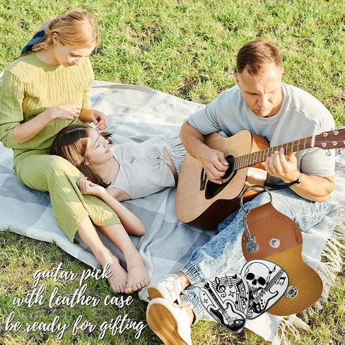2 Sets Guitar Picks Gifts Skull Guitar Pick Keychain with PU Leather Case Plectrum Stainless Steel Guitar Set Graduates Halloween Gifts for Guitar Player Musician Lover in Saudi Arabia