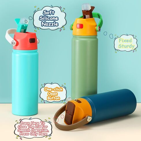 4 PACK 18 OZ Water Bottle for Kids, Stainless Steel Double Insulated Sports Water Bottle, Leak Proof Straw Cup for School, Gifts, Travel, BPA Free (Mixed Color) in Saudi Arabia
