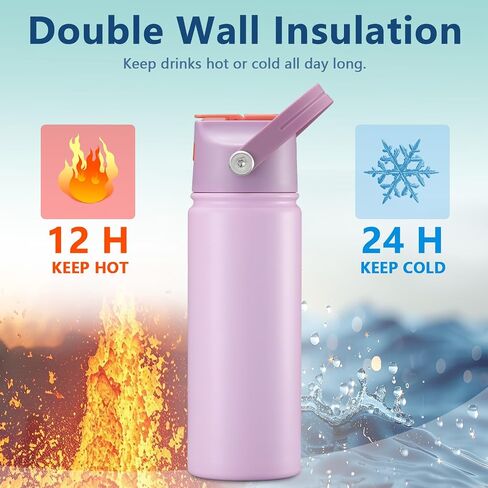 4 PACK 18 OZ Water Bottle for Kids, Stainless Steel Double Insulated Sports Water Bottle, Leak Proof Straw Cup for School, Gifts, Travel, BPA Free (Mixed Color) in Saudi Arabia