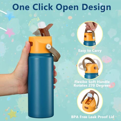 4 PACK 18 OZ Water Bottle for Kids, Stainless Steel Double Insulated Sports Water Bottle, Leak Proof Straw Cup for School, Gifts, Travel, BPA Free (Mixed Color) in Saudi Arabia