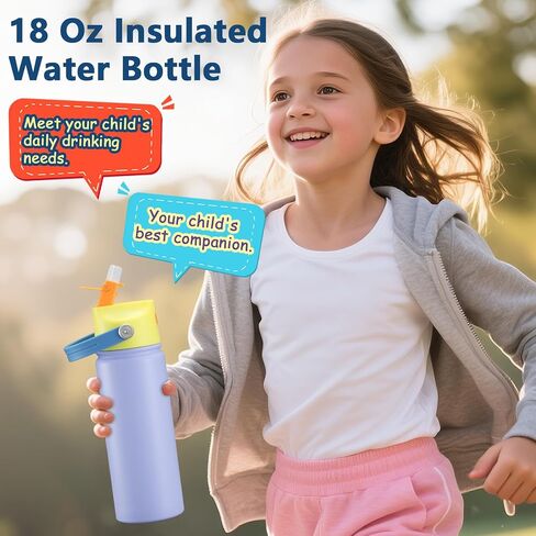 4 PACK 18 OZ Water Bottle for Kids, Stainless Steel Double Insulated Sports Water Bottle, Leak Proof Straw Cup for School, Gifts, Travel, BPA Free (Mixed Color) in Saudi Arabia