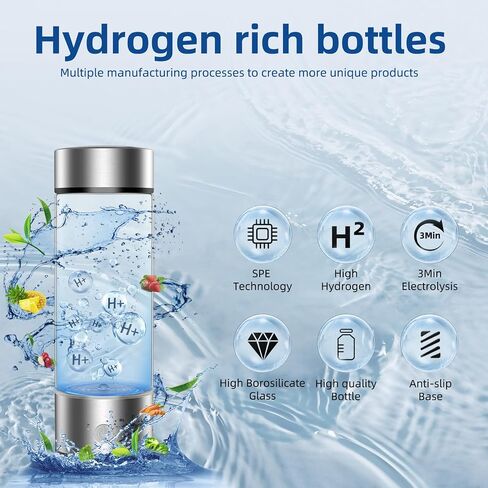 Hydrogen Water Bottle, Portable Rechargeable Hydrogen Water, Rapid Electrolysis with SPE/PEM Technology, for Home Office Travel Office School Fitness use in Saudi Arabia