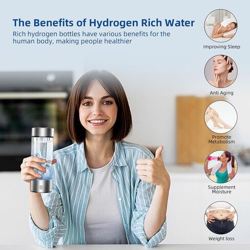 Hydrogen Water Bottle, Portable Rechargeable Hydrogen Water, Rapid Electrolysis with SPE/PEM Technology, for Home Office Travel Office School Fitness use in Saudi Arabia