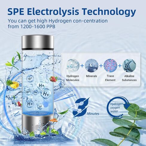 Hydrogen Water Bottle, Portable Rechargeable Hydrogen Water, Rapid Electrolysis with SPE/PEM Technology, for Home Office Travel Office School Fitness use in Saudi Arabia