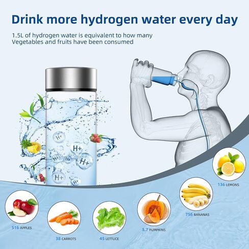 Hydrogen Water Bottle, Portable Rechargeable Hydrogen Water, Rapid Electrolysis with SPE/PEM Technology, for Home Office Travel Office School Fitness use in Saudi Arabia