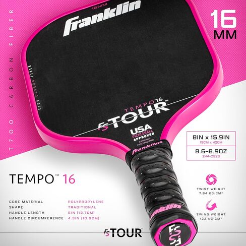 مجموعة مجداف Franklin Sports Pro Pickleball - مجداف من ألياف الكربون من سلسلة FS Tour، غطاء + ممحاة - 14 مم + 16 مم in Saudi Arabia
