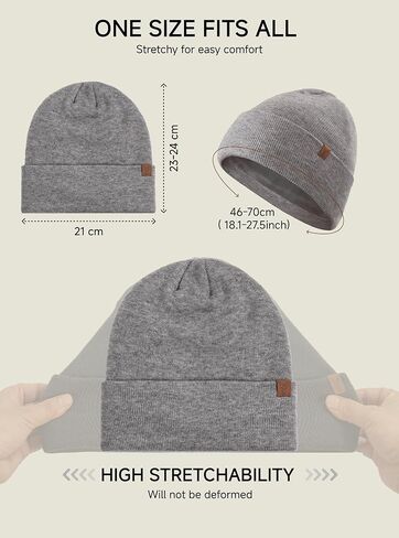 TRENDOUX Winter Merino Wool Beanie: Double-Layer Thick Warm Cuff Knit Beanie for Men Women Slouchy Ski Watch Hat Skull Cap in Kuwait