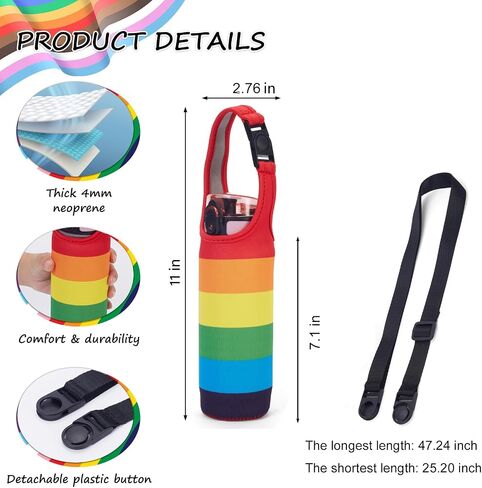 Neoprene Rainbow Water Bottle Sleeve with Snap Closure & Adjustable Strap, Portable Carry Handle & Dual-Stitched Durability in Saudi Arabia
