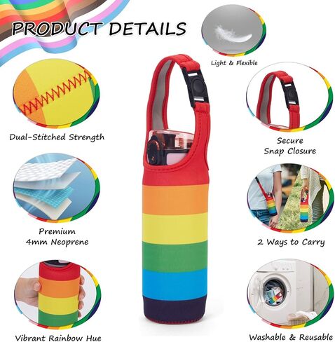 Neoprene Rainbow Water Bottle Sleeve with Snap Closure & Adjustable Strap, Portable Carry Handle & Dual-Stitched Durability in Saudi Arabia