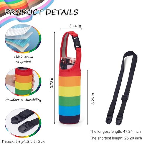 Neoprene Rainbow Water Bottle Sleeve with Snap Closure & Adjustable Strap, Portable Carry Handle & Dual-Stitched Durability in Saudi Arabia