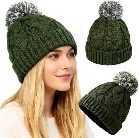 Slouchy Chunky Knit Beanie with Pom Pom - Cozy Winter Bobble Hat for Women and Men in Saudi Arabia