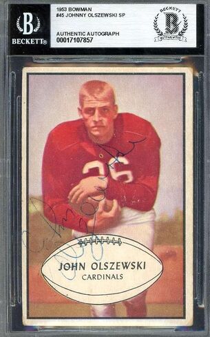 Johnny Olszewski Beckett BAS Signed 1953 Bowman Rookie Autograph - Football Slabbed Autographed Rookie Cards in Saudi Arabia