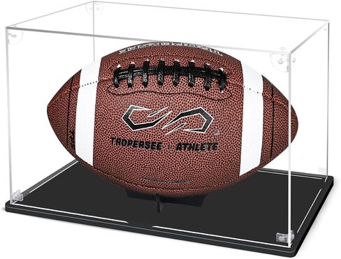Football Display Case, UV Protected Clear Acrylic Box for Football Fans Collectors, Sports Collectibles, Complete with Black Ball Stand, Ideal for Collectibles and Memorabilia Display in Saudi Arabia