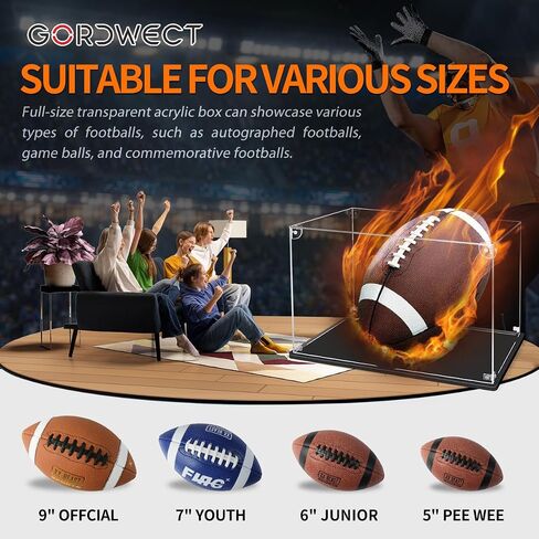 Football Display Case, UV Protected Clear Acrylic Box for Football Fans Collectors, Sports Collectibles, Complete with Black Ball Stand, Ideal for Collectibles and Memorabilia Display in Saudi Arabia