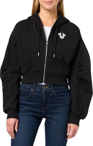 True Religion Women’s Buddha Ruched Sleeve Zip Hoodie – Full-Zip Sweatshirt with Iconic Logo in Saudi Arabia