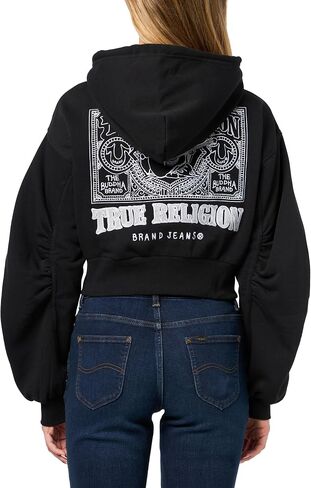 True Religion Women’s Buddha Ruched Sleeve Zip Hoodie – Full-Zip Sweatshirt with Iconic Logo in Saudi Arabia