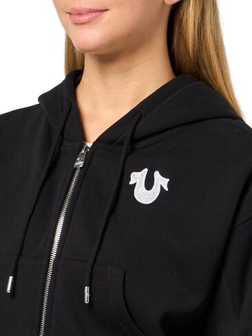 True Religion Women’s Buddha Ruched Sleeve Zip Hoodie – Full-Zip Sweatshirt with Iconic Logo in Saudi Arabia