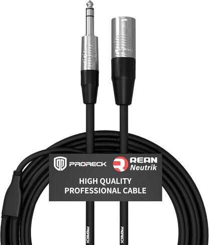كابل ميكروفون ستيريو PRORECK بطول 15 قدم - XLR ذكر إلى 1/4 بوصة TRS، موصلات Neutrik Rean، 24 AWG، مثالي لتطبيقات المسرح والاستوديو والصوت المباشر (PRS-XLRM-TRS/15FT) in Kuwait