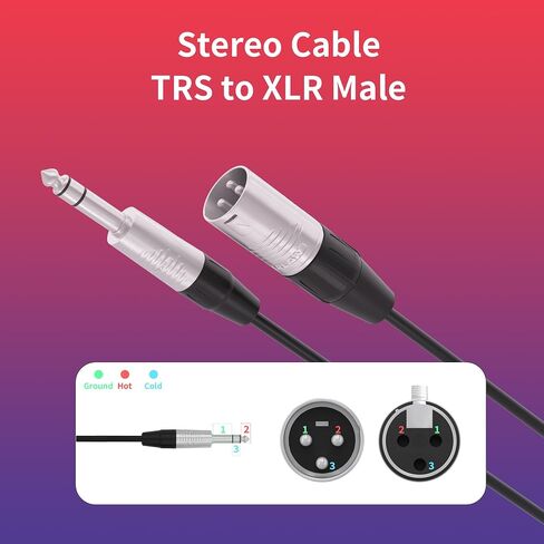 كابل ميكروفون ستيريو PRORECK بطول 15 قدم - XLR ذكر إلى 1/4 بوصة TRS، موصلات Neutrik Rean، 24 AWG، مثالي لتطبيقات المسرح والاستوديو والصوت المباشر (PRS-XLRM-TRS/15FT) in Kuwait