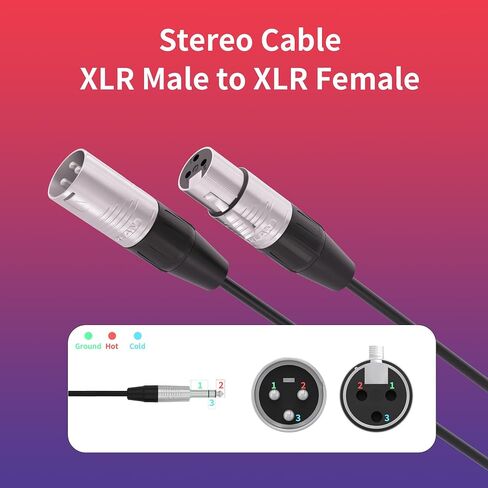 كابل ميكروفون ستيريو PRORECK بطول 15 قدم - XLR ذكر إلى 1/4 بوصة TRS، موصلات Neutrik Rean، 24 AWG، مثالي لتطبيقات المسرح والاستوديو والصوت المباشر (PRS-XLRM-TRS/15FT) in Kuwait