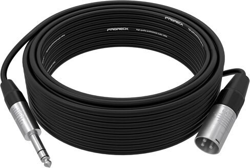 كابل ميكروفون ستيريو PRORECK بطول 15 قدم - XLR ذكر إلى 1/4 بوصة TRS، موصلات Neutrik Rean، 24 AWG، مثالي لتطبيقات المسرح والاستوديو والصوت المباشر (PRS-XLRM-TRS/15FT) in Kuwait