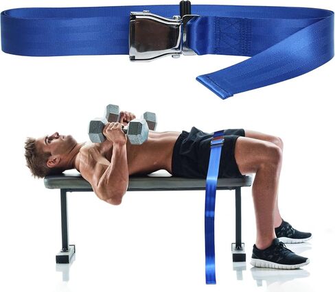 Gym Seatbelt, Leg Extension Lifting Seatbelt, Nordic Hamstring Curl Strap on Bench, 5.6ft L, Buckle Squat Collar for Workouts Machine, Home Gym Stretch & Mobilization Exercise for Women Men, Blue in Saudi Arabia