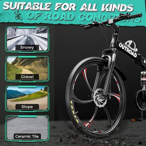 26 Inch Adult Folding Mountain Bike, 21 Speed Foldable Bicycle with Full Suspension, High Carbon Steel Frame, Folding Bikes for Men/Women/Teen, Dual Disc Brake in Saudi Arabia