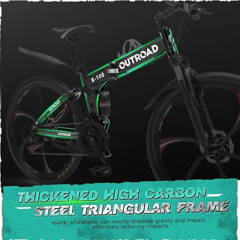 26 Inch Adult Folding Mountain Bike, 21 Speed Foldable Bicycle with Full Suspension, High Carbon Steel Frame, Folding Bikes for Men/Women/Teen, Dual Disc Brake in Saudi Arabia
