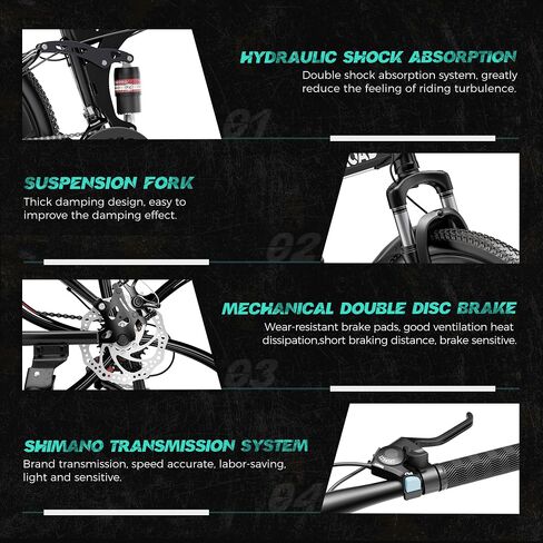 26 Inch Adult Folding Mountain Bike, 21 Speed Foldable Bicycle with Full Suspension, High Carbon Steel Frame, Folding Bikes for Men/Women/Teen, Dual Disc Brake in Saudi Arabia