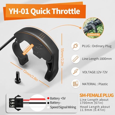 Electric Bike Scooter YH-01 Thumb Throttle for 22mm Left and Right Handlebars 24V 36V 48V 60V 72V Electric E-Bikes 3 pin for mini Bike Parts Assist in Saudi Arabia